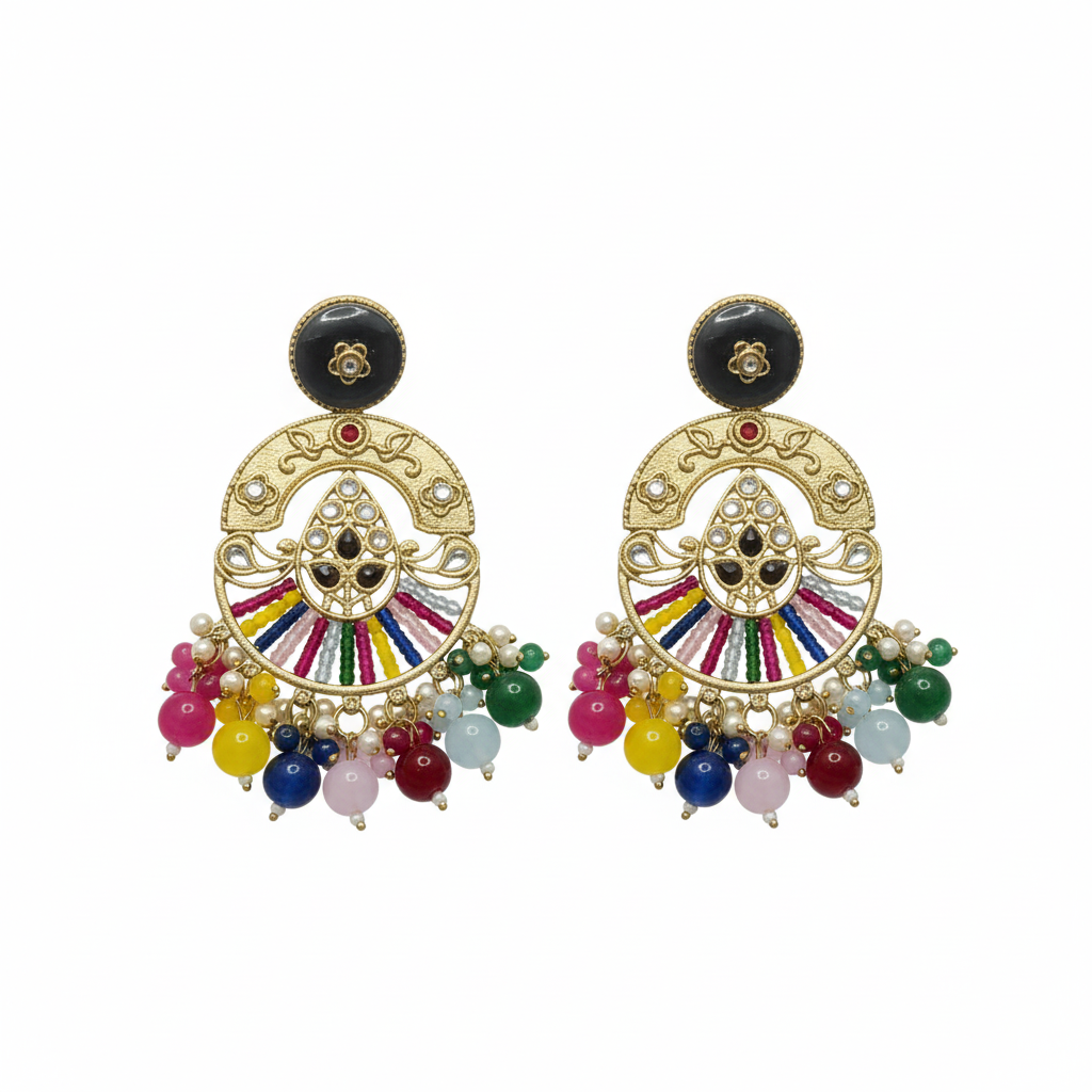 Multicolor Meenakari Fan Earrings