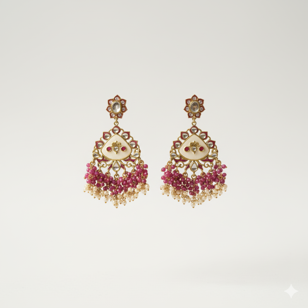 Purple & Pearl Cluster Chandbaalis with Meenakari Work