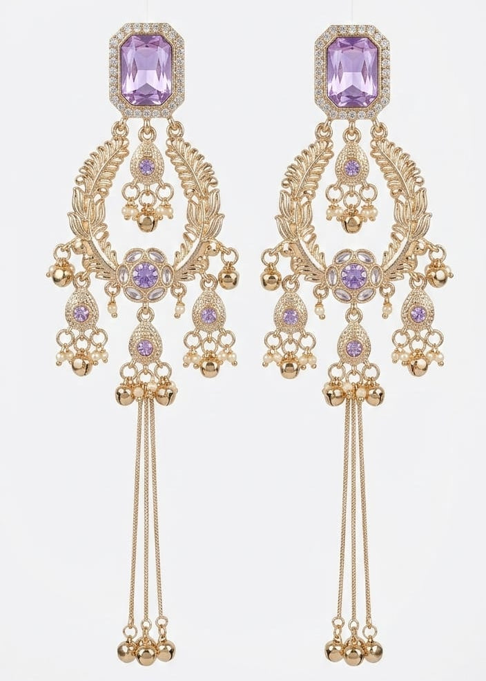 Emerald Noor Chandbali Drop Earrings - Lavender Edition