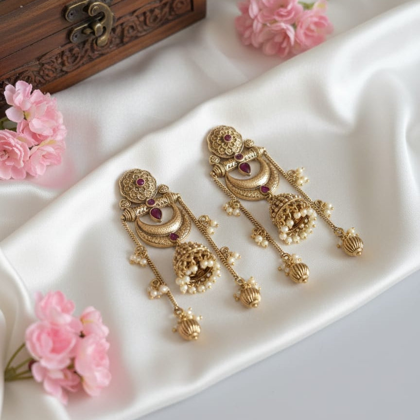 Regal Ruby Temple Jhumka Drops