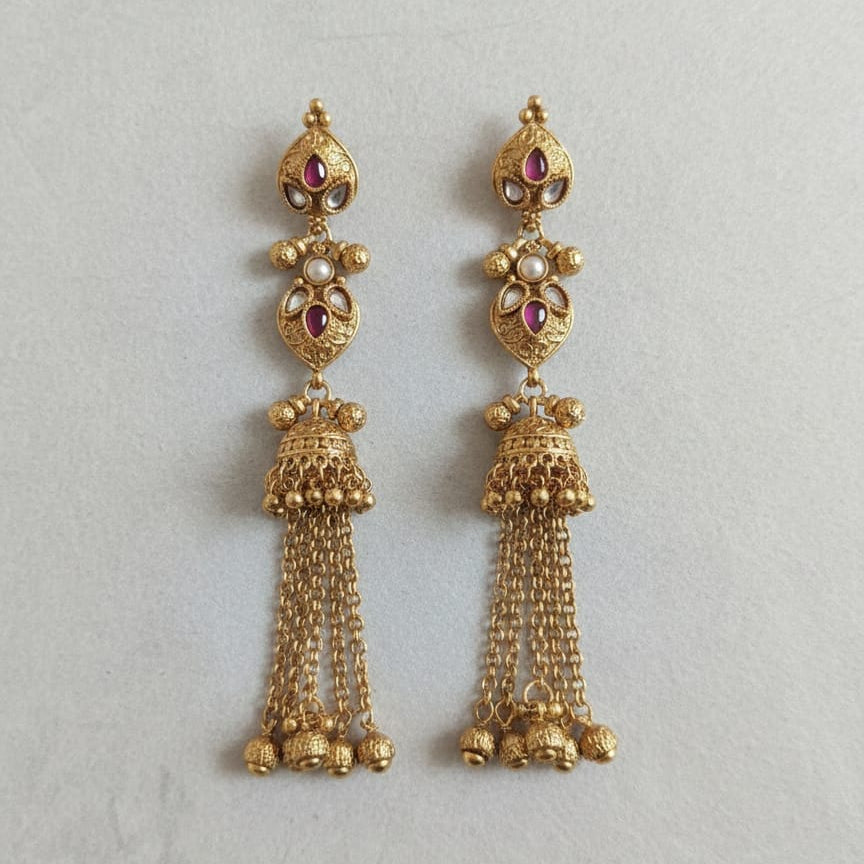 Noor Ruby Jhumka Tassel Earrings
