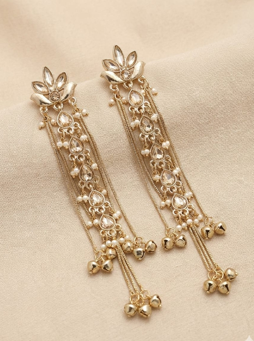 Ivory Lotus Kundan Long Drop Earrings