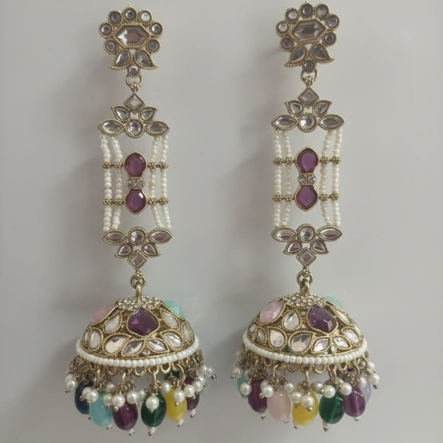 Rangrez Pearl Kundan Jhumka Earrings