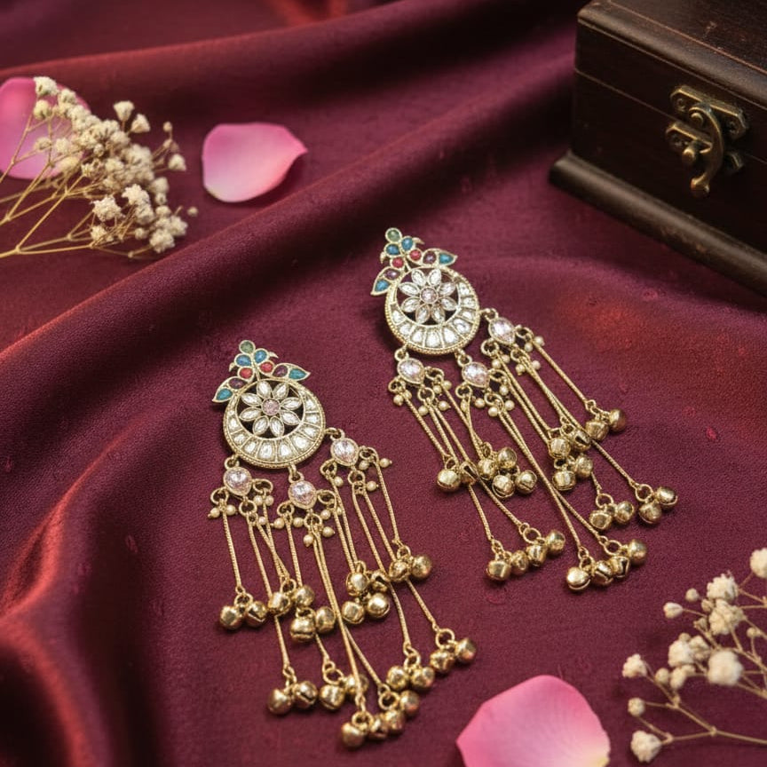 Meher Multicolour Kundan Tassel Earrings
