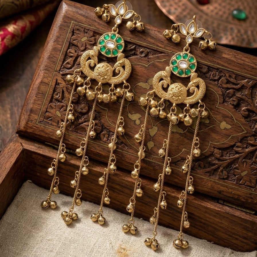 Rajsi Emerald Tassel Earrings