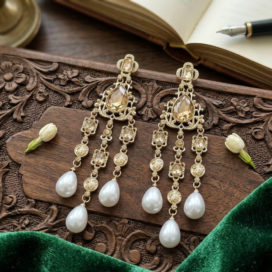 Noor Champagne Pearl Drop Earrings