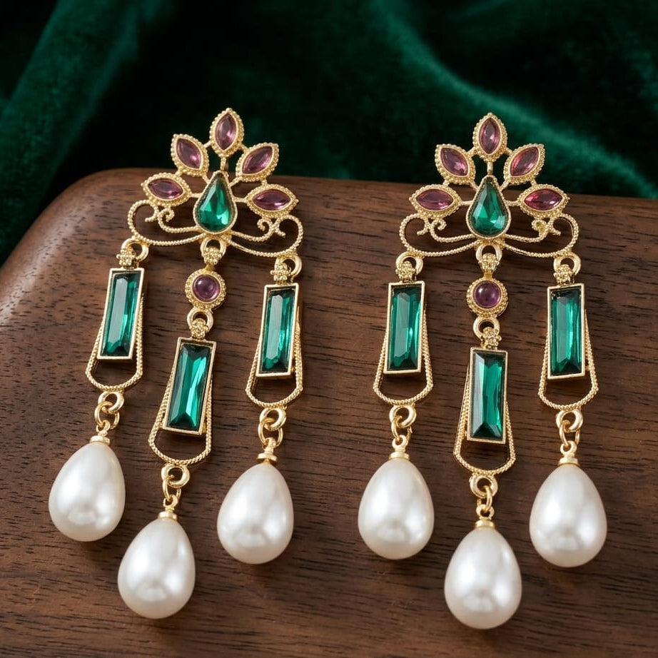Zariya Emerald Pearl Cascade Earrings