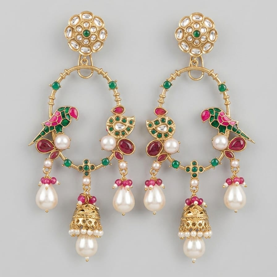 Parrot Pearl Heritage Jhumka Earrings