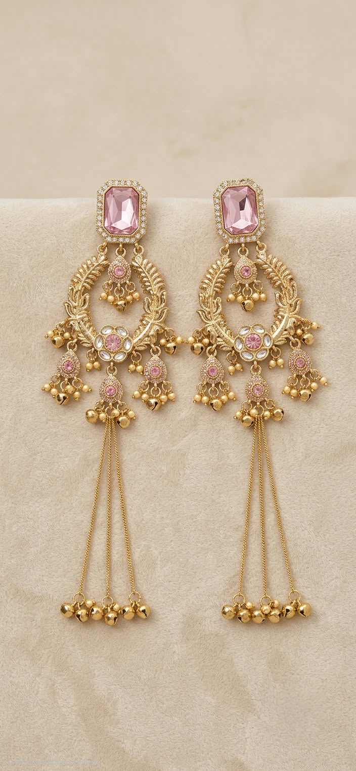 Noor Chandbali Drop Earrings – Blush Pink Edition