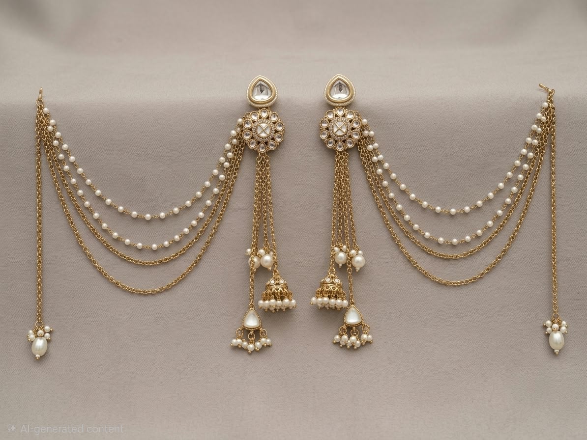 Noor Pearl Chandbali Chain Dangle Earrings