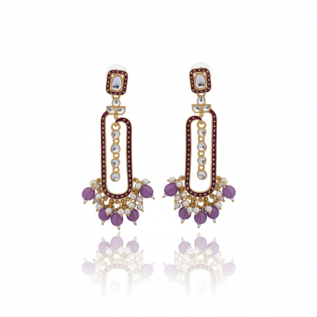 Purple Enamel Pearl Drop Earrings