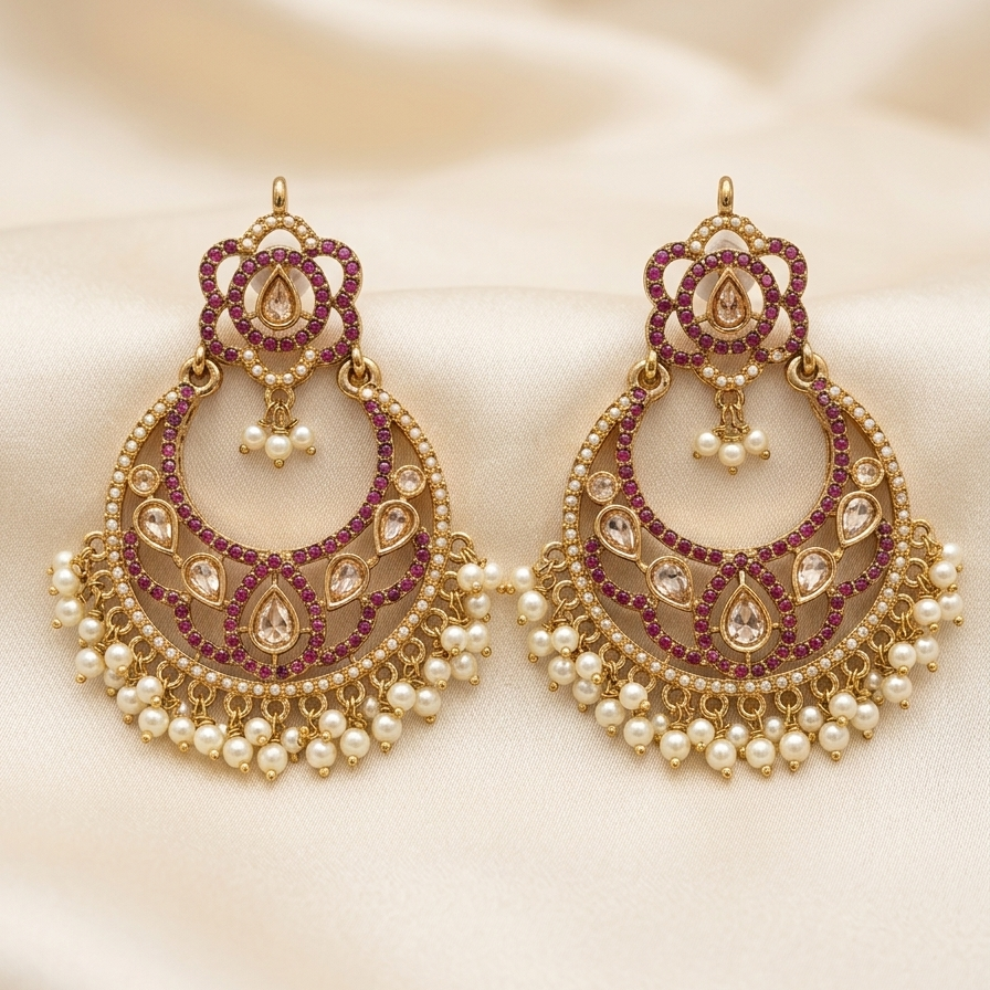 Rani Meenakari Crescent Chandbalis