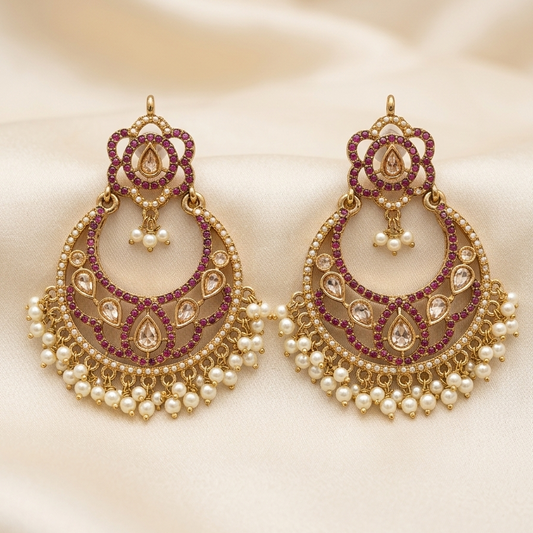 Rani Meenakari Crescent Chandbalis