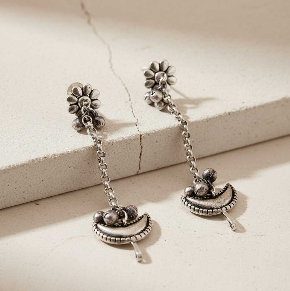 Chandrika Silver Chain Earrings