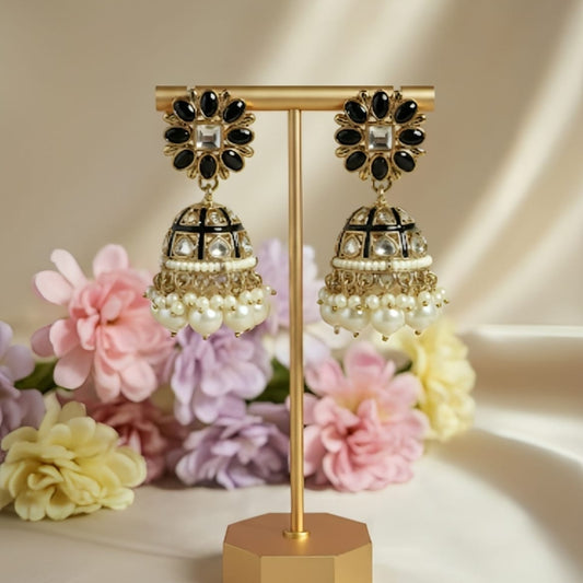 Black Blossom Pearl Jhumkas