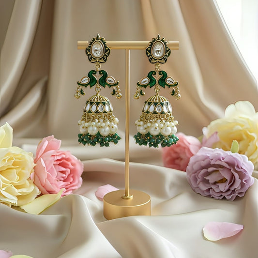 Emerald Green Kundan Jhumka Earrings