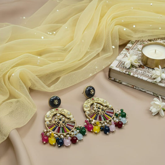 Multicolor Meenakari Fan Earrings