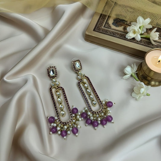 Purple Enamel Pearl Drop Earrings