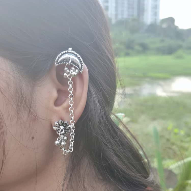 Chandrika Silver Chain Earrings