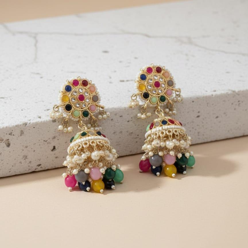Rangreza Navratna Jhumkas