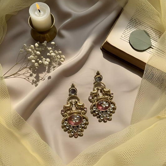 Antique Pink Peacock Drop Earrings