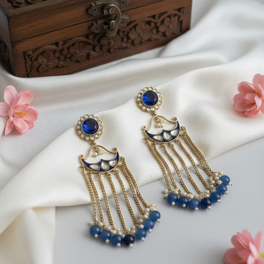 Midnight Noor Enamel Chand Jhumka Strings