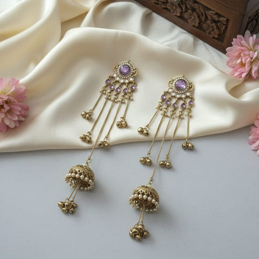 Noorvi Long Jhumki Drop Earrings (Lavender Edition)