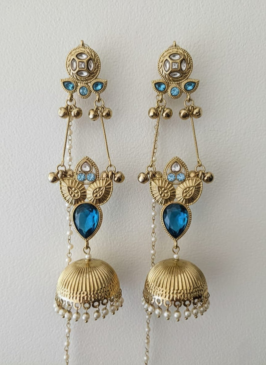 Aarohi Turquoise Droplet Kundan Jhumka