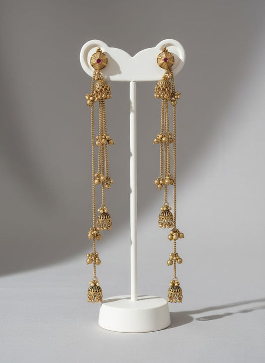 Rajwada Ruby Long Jhumka Earrings