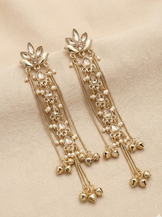 Ivory Lotus Kundan Long Drop Earrings