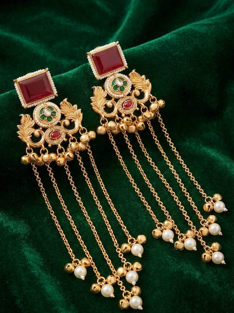 Emerald Ruby Heritage Kundan Tassel Earrings