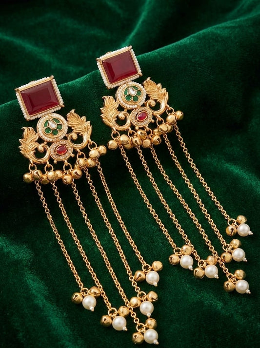Emerald Ruby Heritage Kundan Tassel Earrings