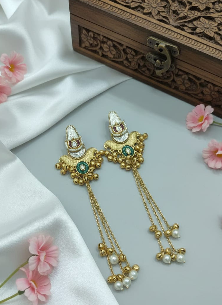 Rajwada Emerald Drop Tassel Earrings