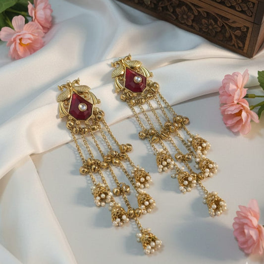 Meher-e-Noor Antique Peacock Chain Jhumka Earrings