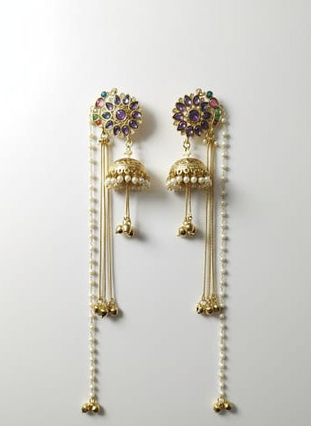 Navratna Pearl Jhumka Drop Earrings