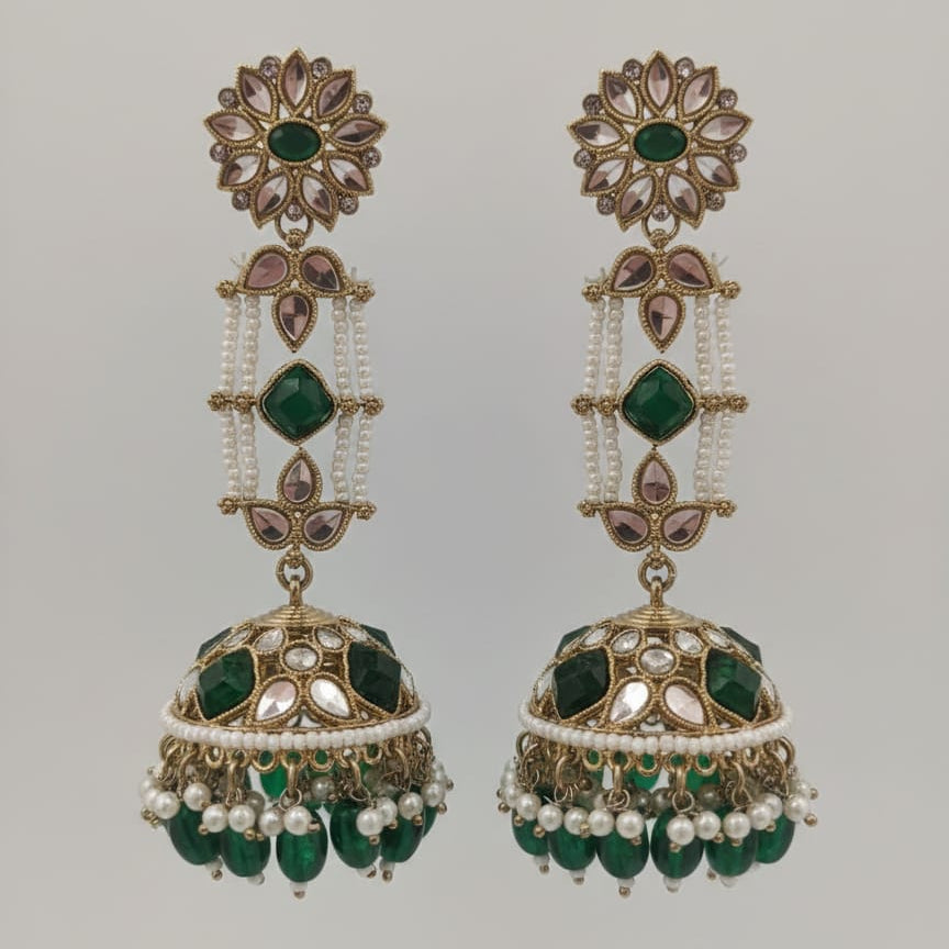 Noor Emerald Kundan Jhumka Earrings