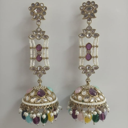 Rangrez Pearl Kundan Jhumka Earrings