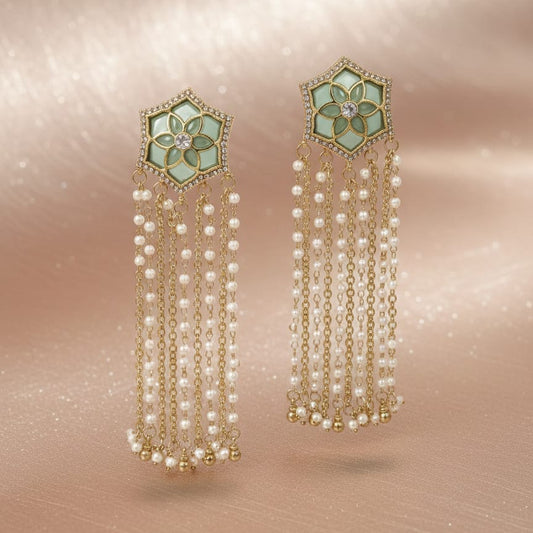 Gulnaar Mint Pearl Tassel Earrings