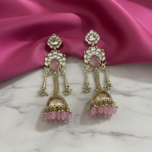Gulbahaar Rose Quartz Jhumka Earrings