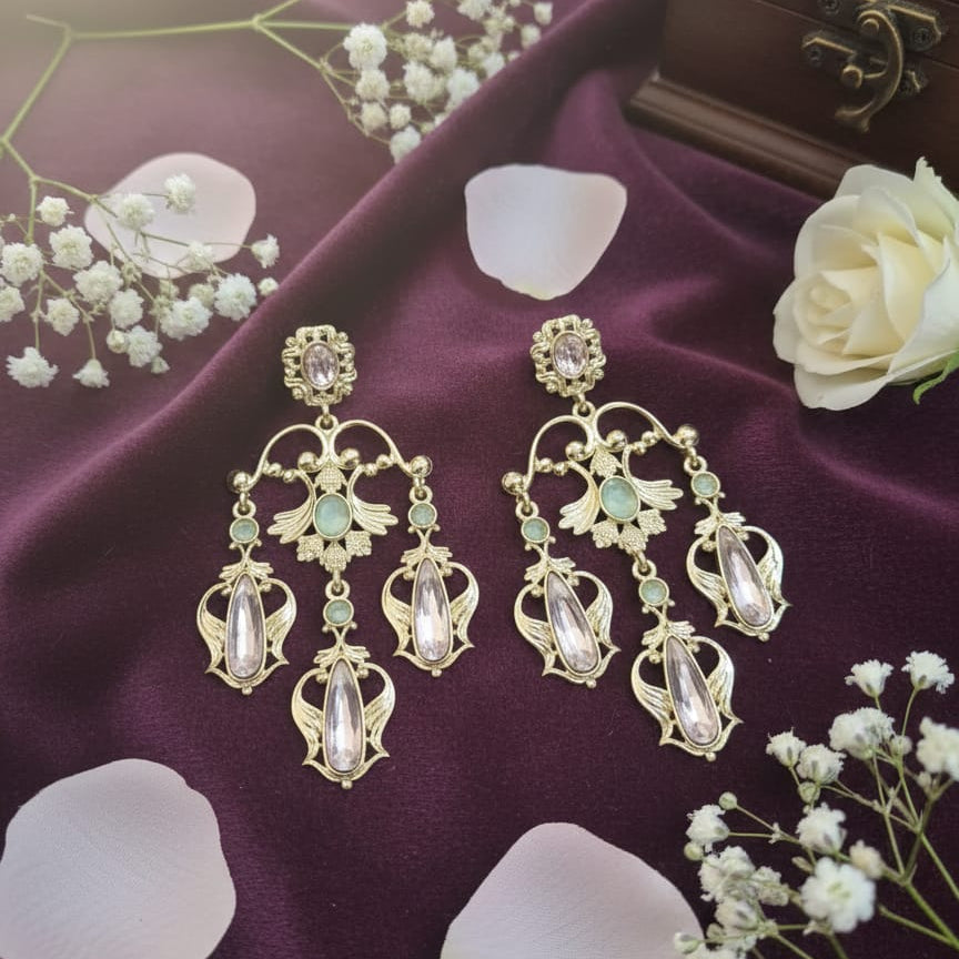 Apsara Emerald Cascade Kundan Earrings