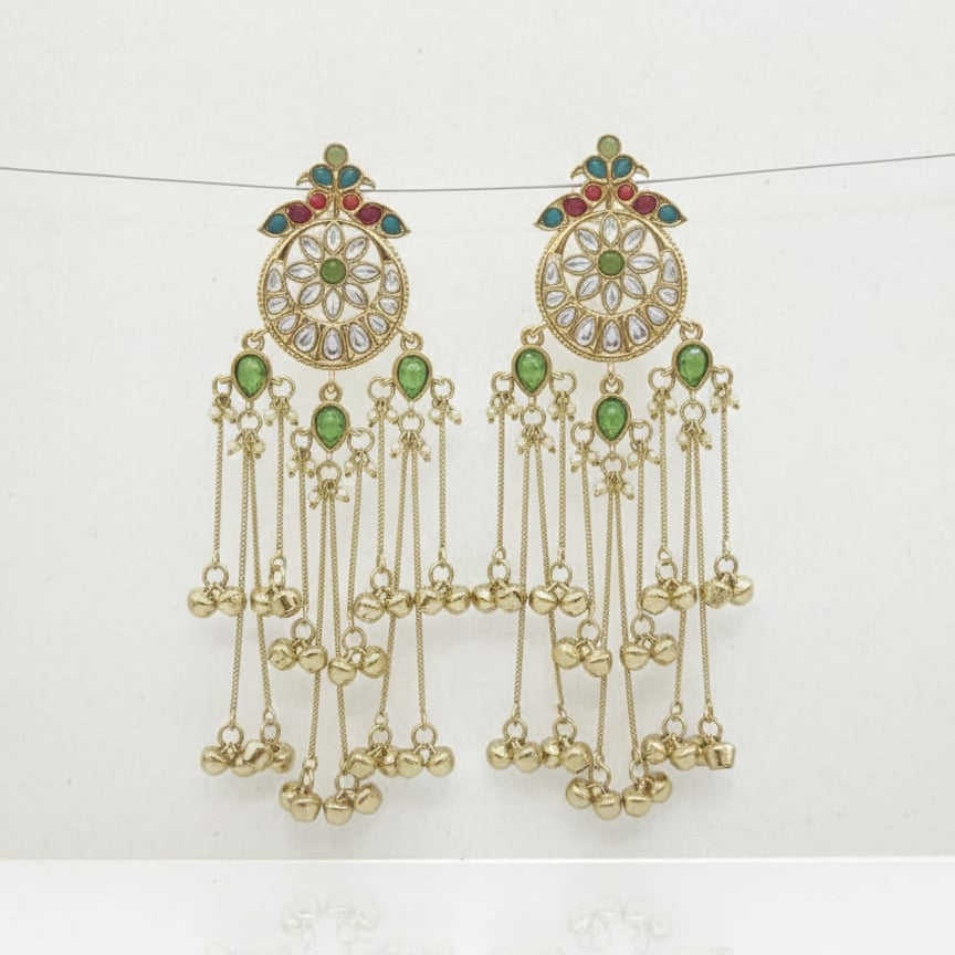 Mayura Green Kundan Chandbali Earrings