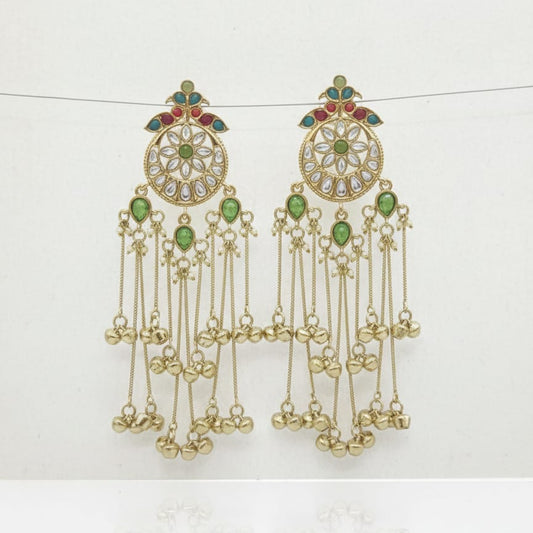 Mayura Green Kundan Chandbali Earrings