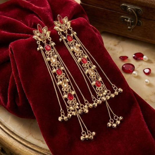 Rangrez Ruby Long Kundan Earrings