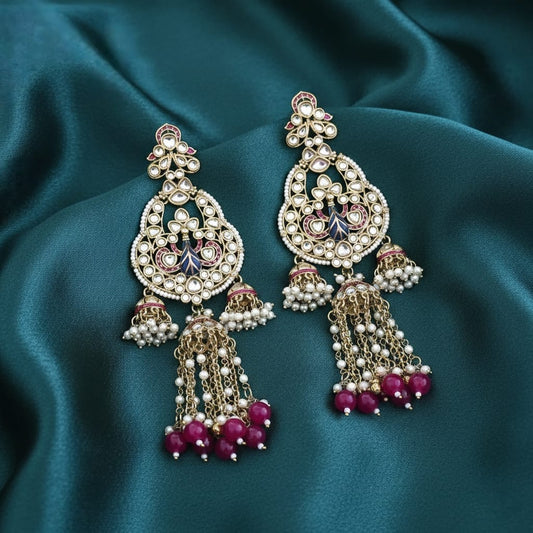 Noor-e-Teal Kundan Chandbali Earrings