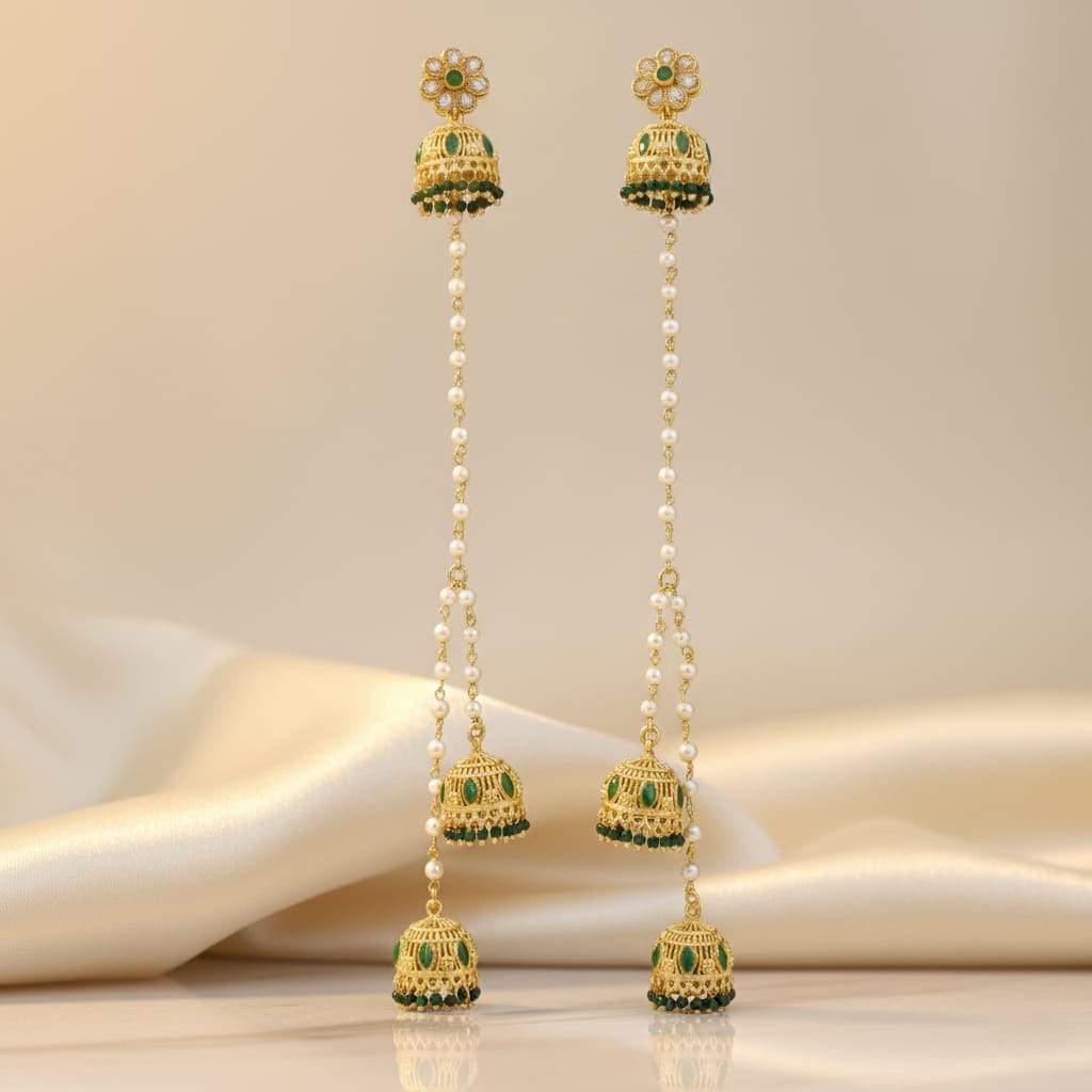Emerald Grace Long Jhumka Chains