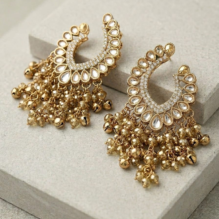 Zarika Kundan Crescent Chandbali Earrings