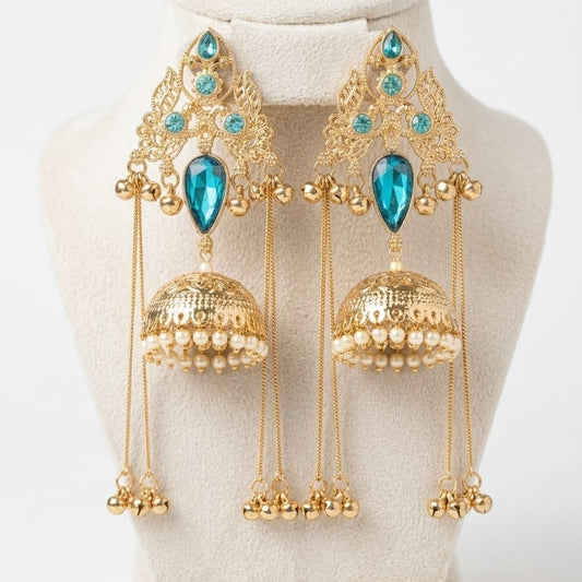 Meher Teal Jhumka Tassel Earrings