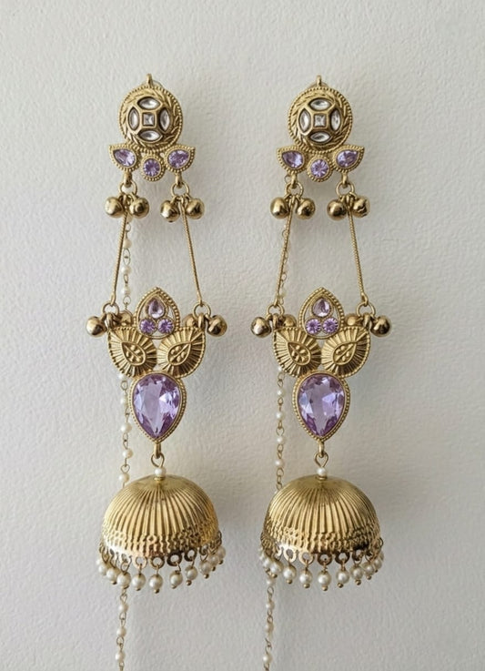 Ruhani Lavender Kundan Jhumka Earrings
