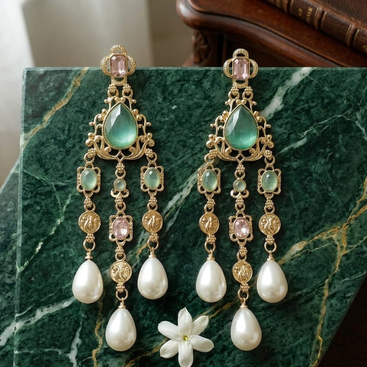 Meher Mint Pearl Cascade Earrings