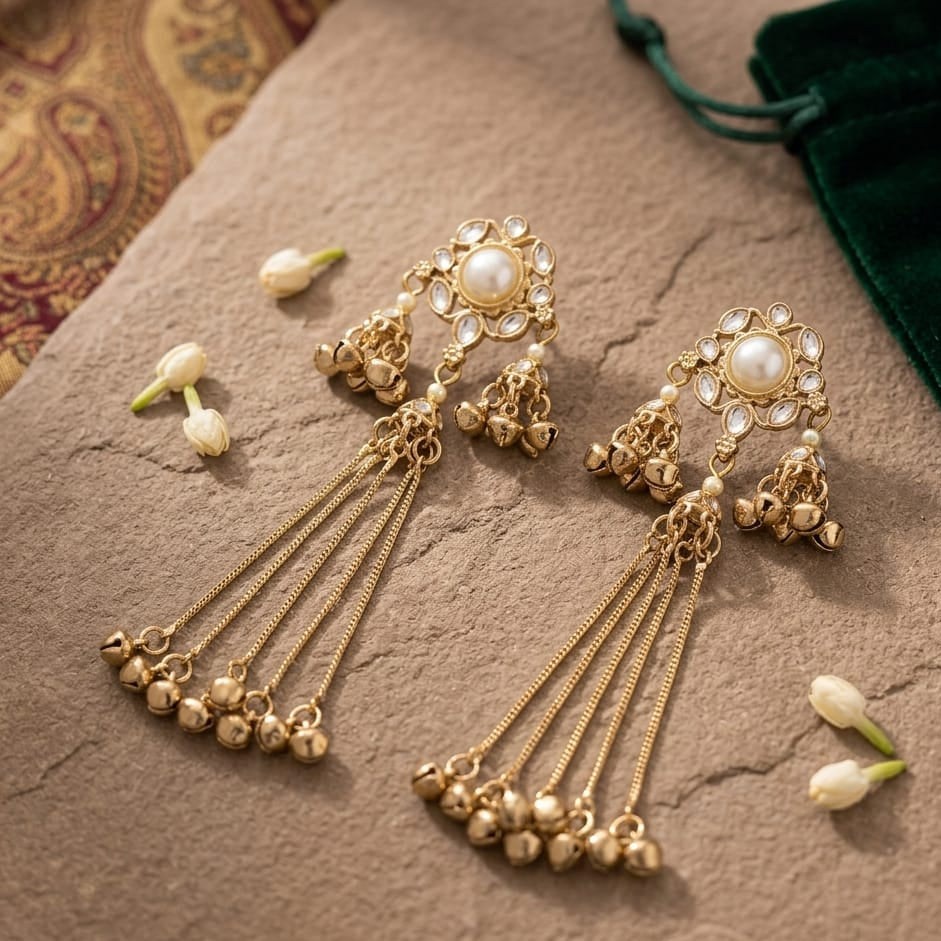 Noor Chandrika Pearl Tassel Earrings